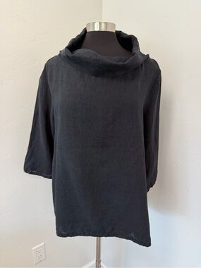 bryn Walker Etta Black Linen Cowl Neck Lagenlook Tunic Size L